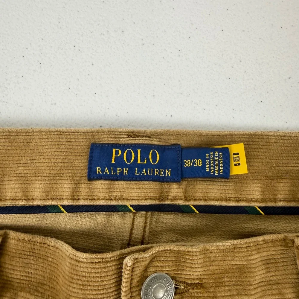 Polo Ralph Lauren Mens Corduroy Pants 38x30 Tan Brown Stretch Straight Leg Pony